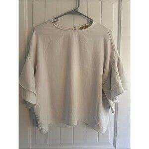 Shinestar Cream Layered Ruffle Sleeve Top Large